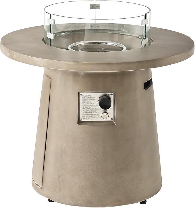 HOMPUS Outdoor Fire Pit Gray Propane Fire Table 31-inch Round Concrete Propane Fire Pit with Lava Rocks and Rain Cover 40,000 BTU Gas Smokeless Fire Pit for Outside Patio,Garden,Deck,Backyard