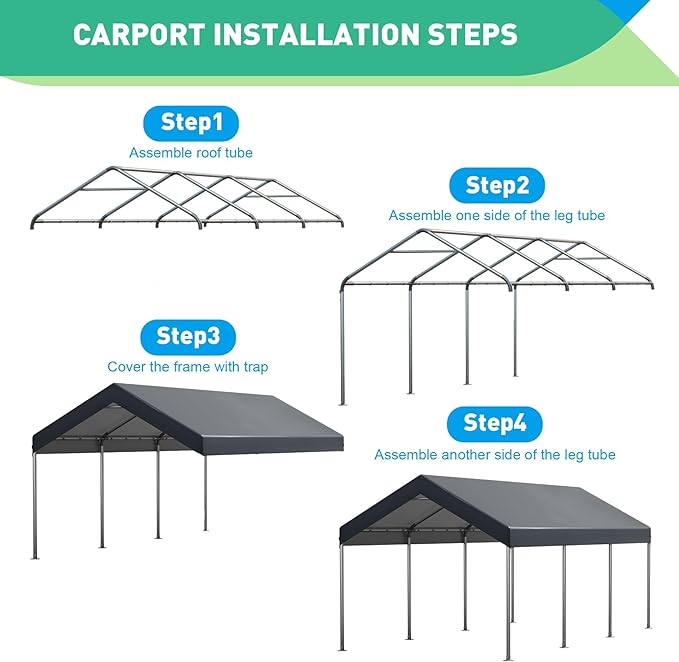 10X20 Ft Heavy Duty Carport Canopy, Portable Garage, Car Tents, Easy to Assemble, Reinforced Structure, with Hanging Edge, Applicable to Car, Bike, Boat, Party (Gray)