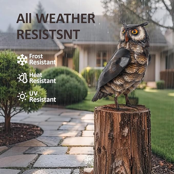 Natelf Garden Owl Sculptures & Statues, Standing Metal Bird Yard Art Sculpture for Patio Backyard Pond Outdoor Decorations (Brown-1)