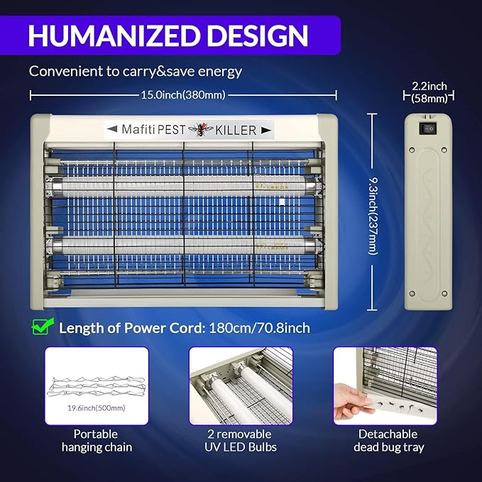 mafiti Electric Bug Zapper, Powerful 20w Fly Zapper Traps Indoor Electric Mosquito Zapper Fly Killer Gnats Fruit Trap for Home Restaurants Kitchen Garden 2Pack