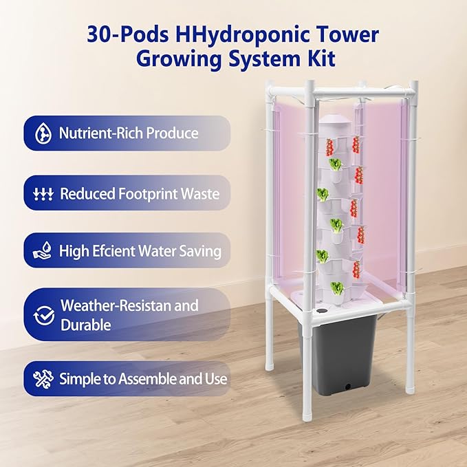 Hydroponic Growing System, Planter Germination Tower with Pump, 30 Pods Indoor Gardening Vertical Garden Planter Indoor Smart Garden Kit for Gardening Lover Herbs,Fruits (Grey)