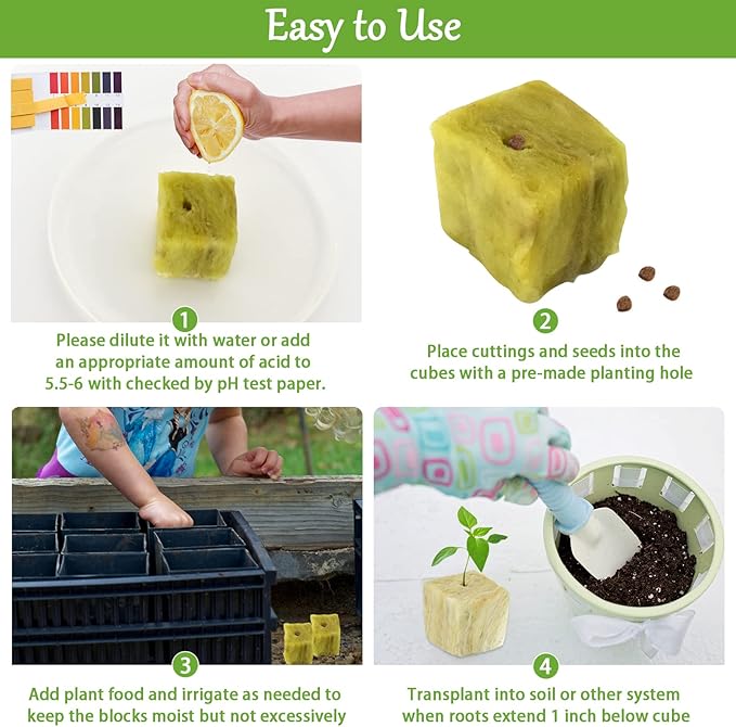 Legigo 1.2 Inch Rockwool Cubes Seed Starter Plugs for Hydroponics, RockWool Planting Grow Cubes for Hydroponic Tower Garden Soilless Cultivation Plants Germination Cutting Clone (4 Sheet, 144 Plugs)