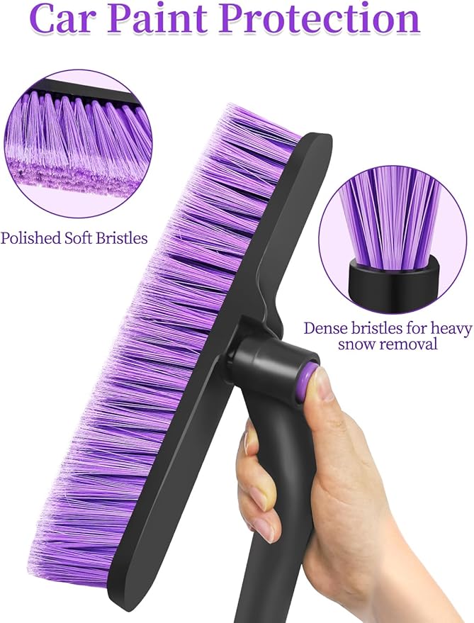 HEEYA Ice Scraper with 12.6 Inch Large Brush Head, Extendable Ice Scraper and Snow Brush for Car Windshield Window, Portable Car Scraper Snow Brush for SUV Truck Automobile Vehicle - Purple