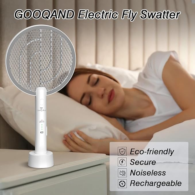 Bug Zapper Racket, 2 in 1 Electric Fly Zapper USB Rechargeable, 4000V Electric Fly Swatter with 3 Layer Safety Mesh, Indoor Outdoor Bug Zapper Racket for Kitchen, Bedroom, Camping(2 Pack