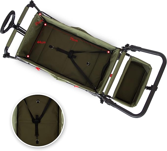 TMZ Collapsible Folding Outdoor Utility Wagon with Removable Canopy - 265lbs Heavy Duty Trolley with Rubber Wheels, Adjustable Handles, Rear Basket, for Shopping, Picnic, Camping (Beige/Green)