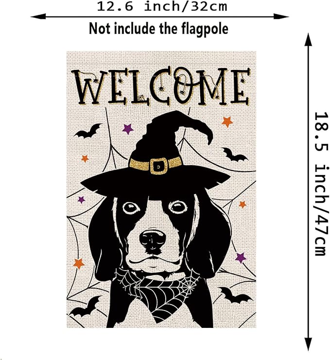 Halloween Garden Flag Beagle Cobweb Bats Double Sided Vertical Welcome Flag Seasonal Holiday Outdoor Yard Lawn Party Decorations 12.5 x 18 Inch