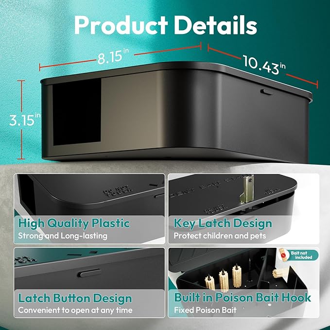 Rat Station Box with 1 Key, Complete Rodent Solution Keeps Rats Away, Pet & Child-Safe, Lock & Key Available, Reusable & Long-Lasting, Indoor & Outdoor, 1 Pack