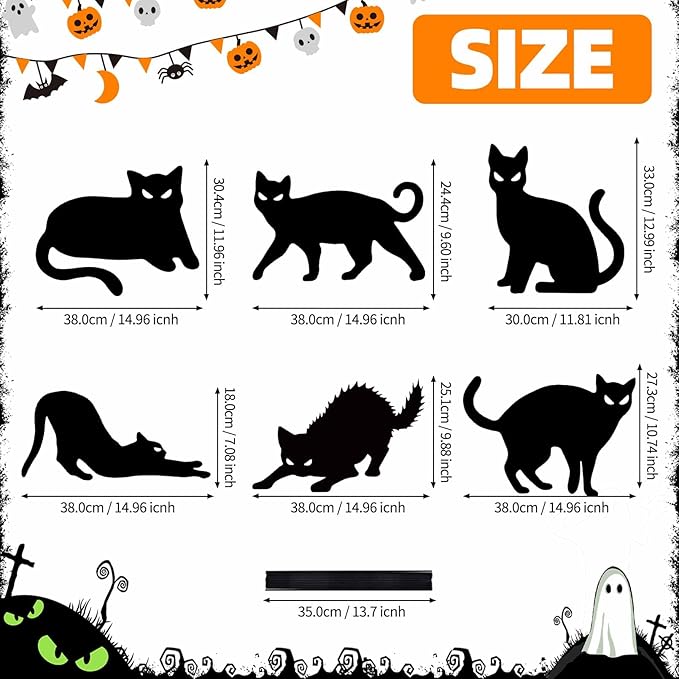 6 Packs Halloween Black Cat Yard Signs with Stakes Black Cat Decor Yard Signs Halloween Yard Decorations for Outdoor Garden Lawn Decor Halloween Party Favor