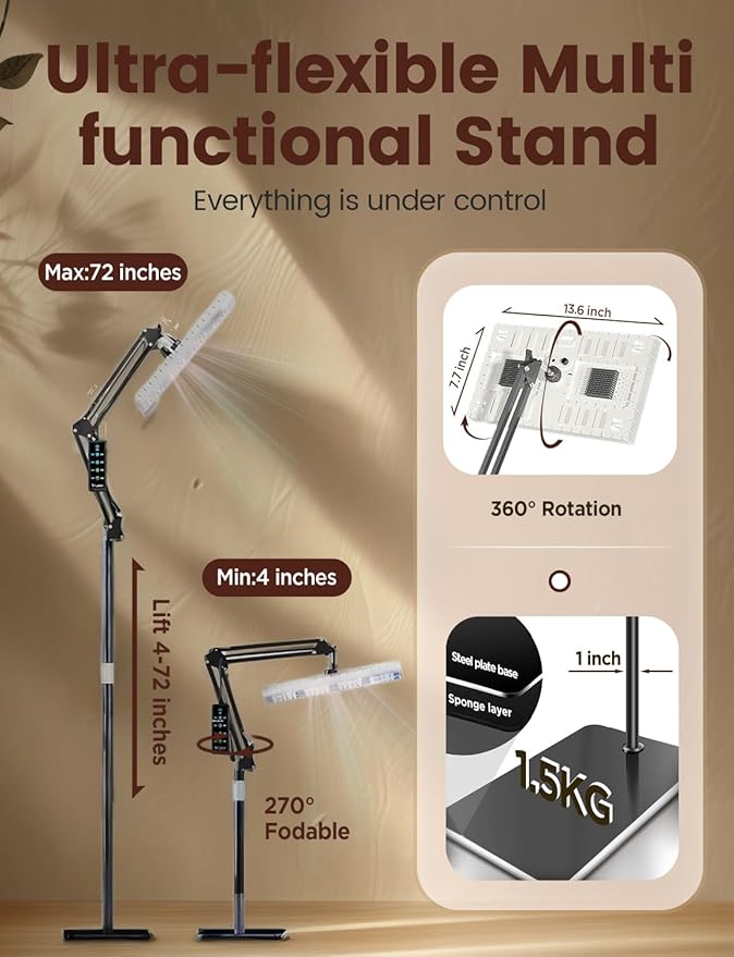Grow Lights for Indoor Plants, [Smart APP & Expansive 2x2 Ft Coverage] Genuine 48Watt LED Full Spectrum Standing/Hanging Growing Plant Lamps, 8-Level Brightness, 270°Folding, 360°Rotation
