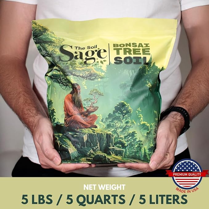5qts/5l Premium Bonsai Mix - U.S.A. Made Ready to Use - Akadama, Pumice, Lava Rock, Pine Bark Fines - Large Bag for All Bonsai Tree Varieties - High Drainage Potting, Repotting