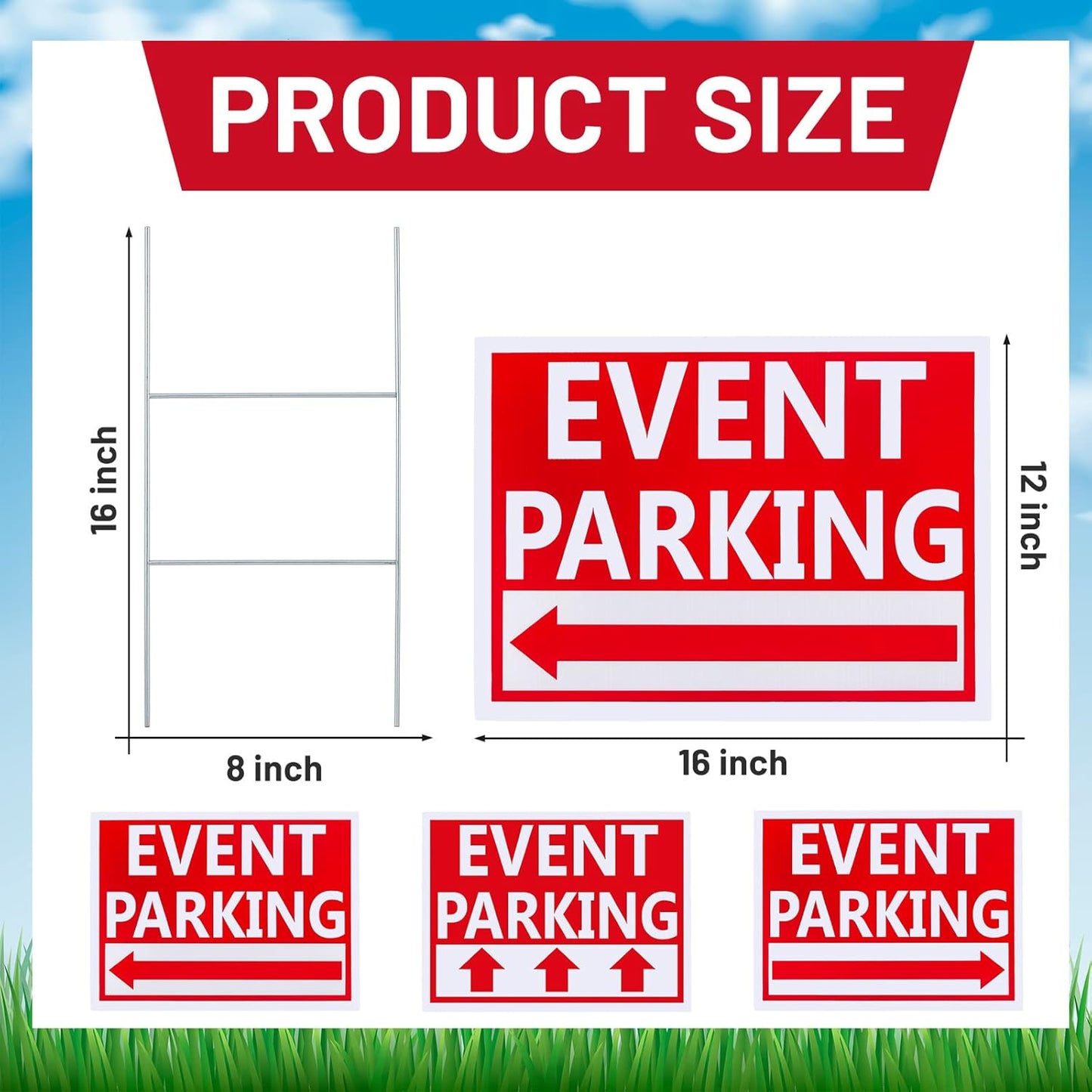 Juexica 9 Pieces 16 x 12 Inches Outdoor Event Parking Signs with Arrow Corrugated Plastic Yard Double Sided Event Signs Outdoor Directional Guest Parking(Red)