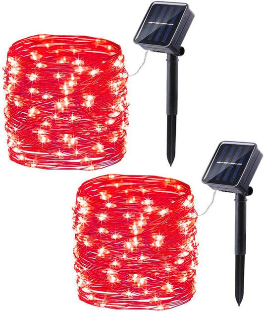 Lomotech Solar String Lights Outdoor - 2 Pack Total 66ft 200LED Solar Fairy Lights Waterproof 8 Modes Twinkle Lights for Outdoor, Patio, Garden, Yard, Party, Wedding, Tree Decoration (Red)