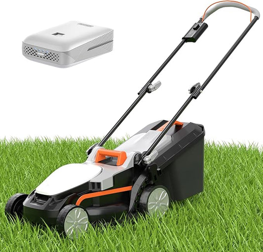 Litheli Electric Lawn Mower Cordless,Grass Cutter Machine for 1300 Sq.Ft.Lawnmower with Motor,13.2 in Cutting Width,8 Gallon Capacity,Cutting Height from 1 to 2.5 in with 4.0A Battery
