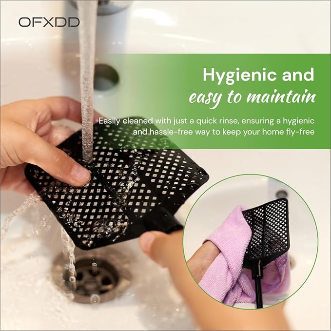 Rubber Fly Swatter, Long Fly Swatter Pack, Fly Swatter Heavy Duty, All Black Colors (3 Pack)