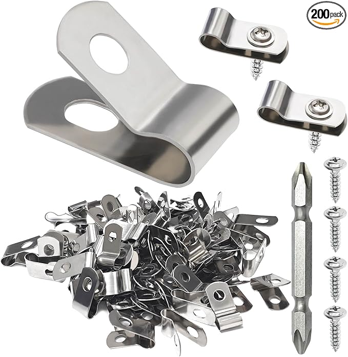 BESTEEL Upgraded 200 Pcs T304 Stainless Steel Wire Clips Cord Clamp Agricultural Fencing Fence Wire Clamps for 4, 6, 8, and 10-16 Gauge Wire Fencing Livestock Fencing clips for Wood, Metal or Vinyl