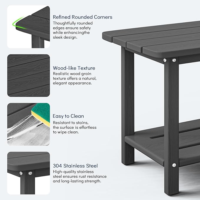 nevilywood Adirondack Square Side Table - 18.4" Large Panel HDPE Outdoor End Table - Weatherproof, Rustproof & Low Maintenance for Patio, Lawn, Pool, Indoor Use (Grey)