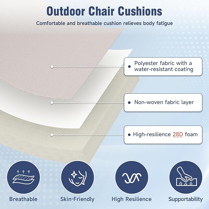Outdoor Chair Cushions 23" x 24" x 4", Patio Deep Seat Replacement Cushions Set with Zippered Removable Cover, Weather-Resistant Olefin Fabric for Garden Chair Sofa Couch, Beige