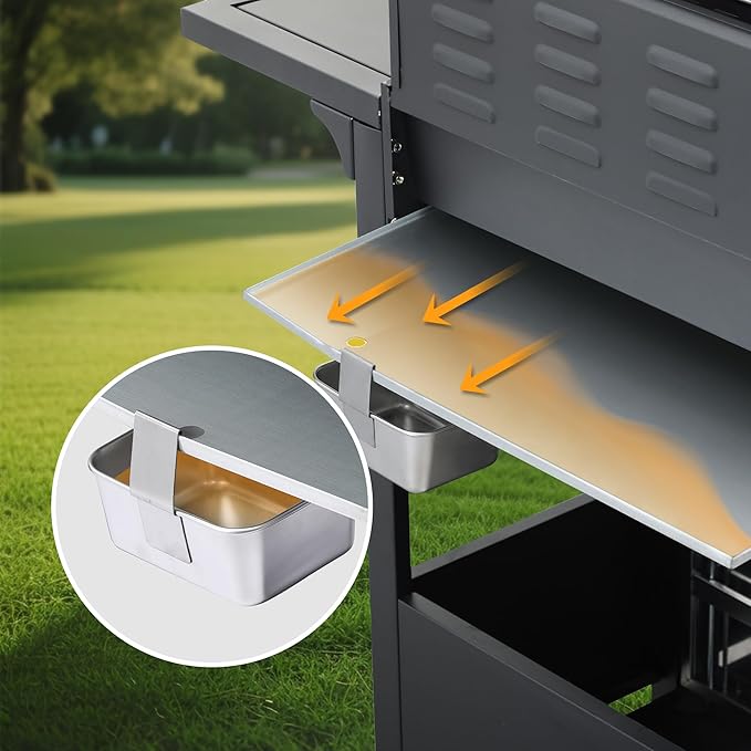 4 Burner Propane Gas BBQ Grill with Side Burner - 46890 BTU Output Stainless Steel Grill with Enameled Cast Iron Cooking Grid Side Table for Outdoor Backyard Patio Barbecue