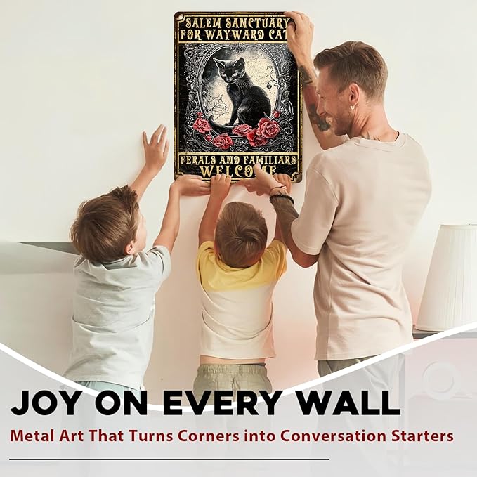 Halloween Black Cat Vintage Sign Salem Sanctuary For Wayward Cats Halloween Metal Sign for Home Bar Kitchen Hotel Dining Room Coffee 12x16inch