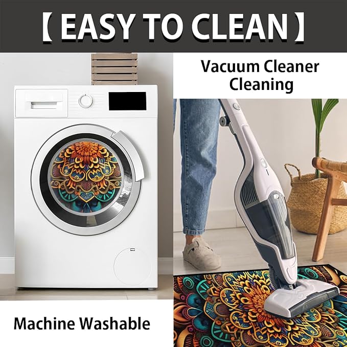 Mandala Half Round Door Mat, Ethnic Mandala Floral Semicircle Door Mats, Non Slip Area Rug Soft Doormat for Front Door Indoor Entrance Wear Resistant Welcome Mat for Garage Patio Home Decor 24 x 36 In