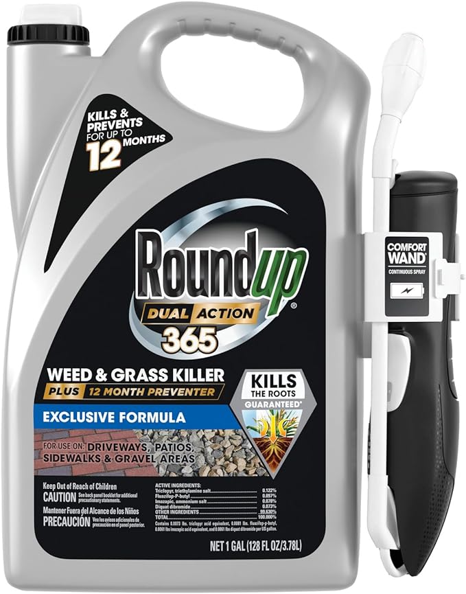 Roundup Dual Action 365 Weed & Grass Killer Plus 12 Month Preventer with Comfort Wand, Kills & Prevents for up to 1 Year, 1 gal.