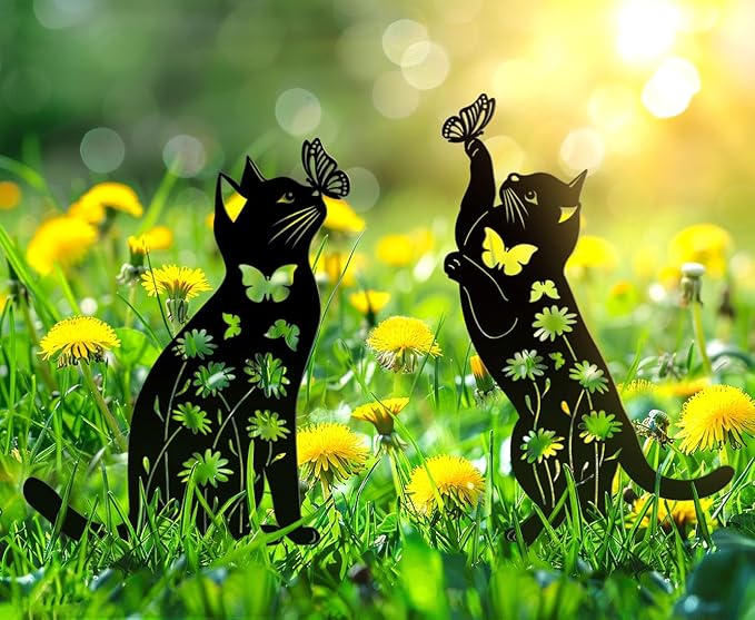 Cat Garden Decor for Outside,17” Metal Cat Decorative Garden Stakes, Gifts for Women/Men/Cats Lovers Gifts, Black Cats Silhouette Outdoor Decor, Rust Proof/Weather Resistant Kitty Yard Art