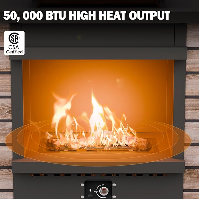 COOS BAY Outdoor Propane Fire Pit 50,000 BTU, Smokelss Gas Fireplace with Hidden Tank Storage, Adjustable Flame Patio Heater for Deck, Backyard, Gray/Tan