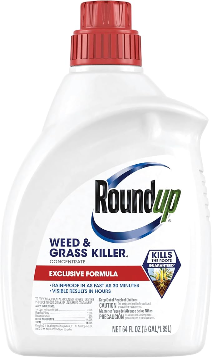 Roundup Weed and Grass Killer₄ Concentrate, Use Around Flower Beds and Trees, on Walkways, and in Other Areas in Yards, 64 fl. oz.