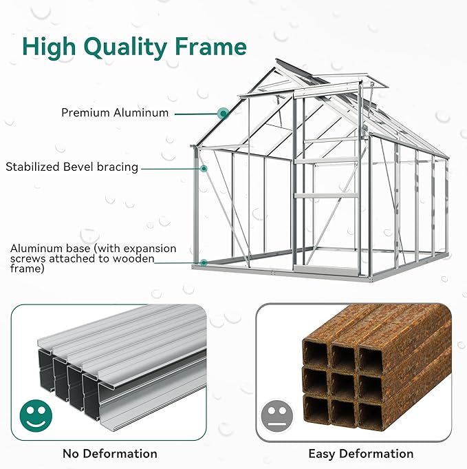 YITAHOME Polycarbonate Greenhouse 6x8FT Heavy Duty Green Houses Outdoor Greenhouses Aluminum Sliding Doors Vent Window Large for Garden Backyard, Silver
