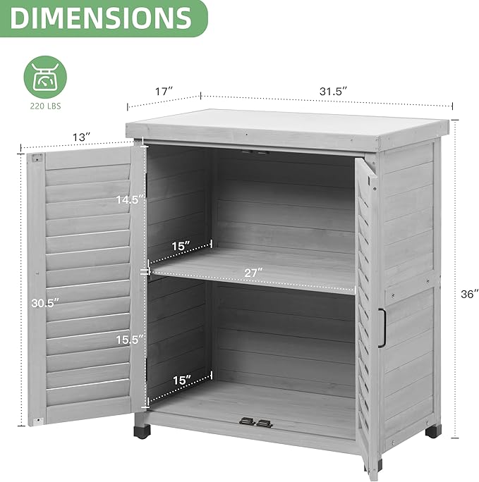 Potting Bench with Storage Cabinet and Metal Table Top for Outdoor Patio, Garden Furniture Wood Workstation (Accent Grey, 31x17x36)