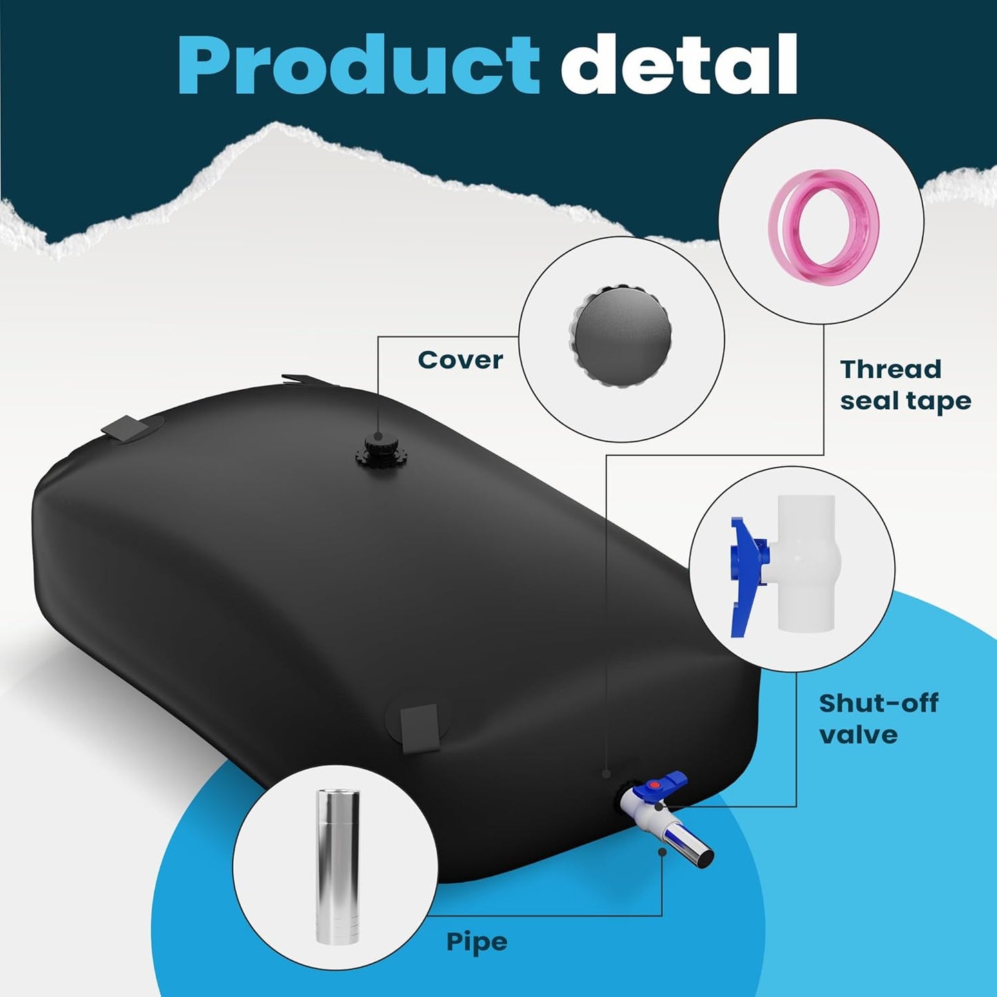 Large Capacity Portable Water Tank Containers, Bladder Tank for Drought Resistance, Fire Prevention, Emergency Water, Agricultural Irrigation Outdoor(240L/63Gal,Black)