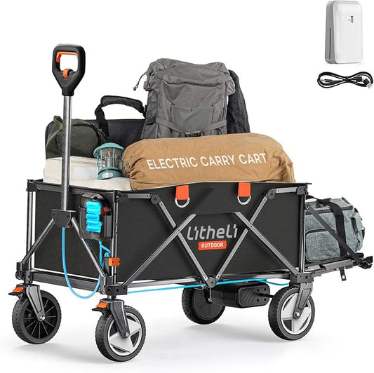 Litheli Electric Wagon Cart with Battery Power, All-Terrain Wheels & Variable Speed | 200L Capacity, 300 lbs Heavy-Duty Utility Wagon for Camping Gear, Beach Trips, Garden Tools & Shopping Hauls