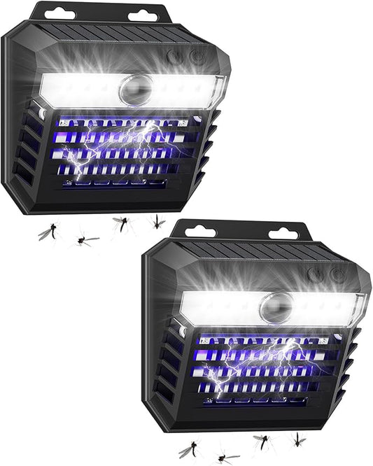 2-in-1 Solar Bug Zapper Outdoor Waterproof with Motion Sensor Light, Cordless Mosquito Zapper Outdoor with 3 Modes, Rechargeable Fly Trap Mosquito Killer Lamp for Patio (Black)