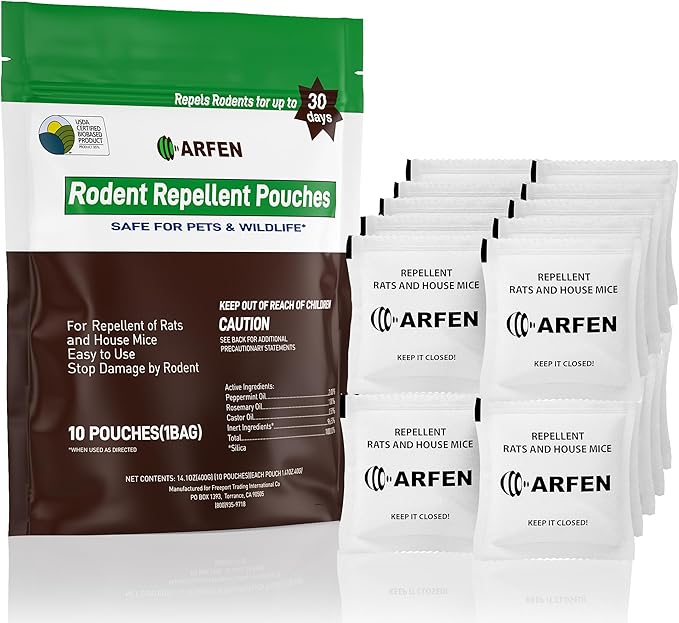 Rodent Repellent Pouches, Peppermint Oil, All Natural, Plant Powered, Repel Mice and Rat, Squirrels, Mouse Repellent, Keep Mice Out from Indoor/Car/RV/Boat/Garage/Cabin,20 Pouches (20 Pack)