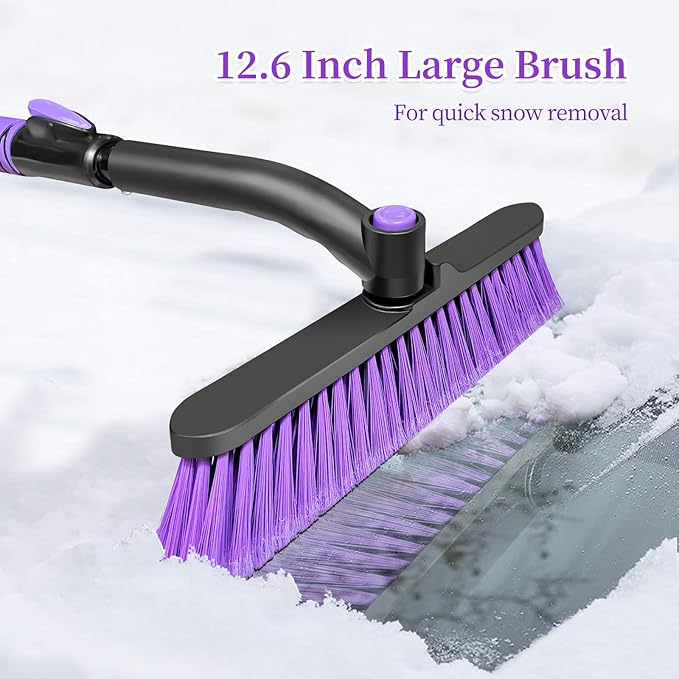 HEEYA 51 Inch Snow Brush for Trucks, Extendable Long Handle Ice Scraper with Brush with Foam Grip, SUV Heavy Duty Snow Brush with Ice Scraper for Car Auto Jeep RV Vehicle Windshield Window - Purple