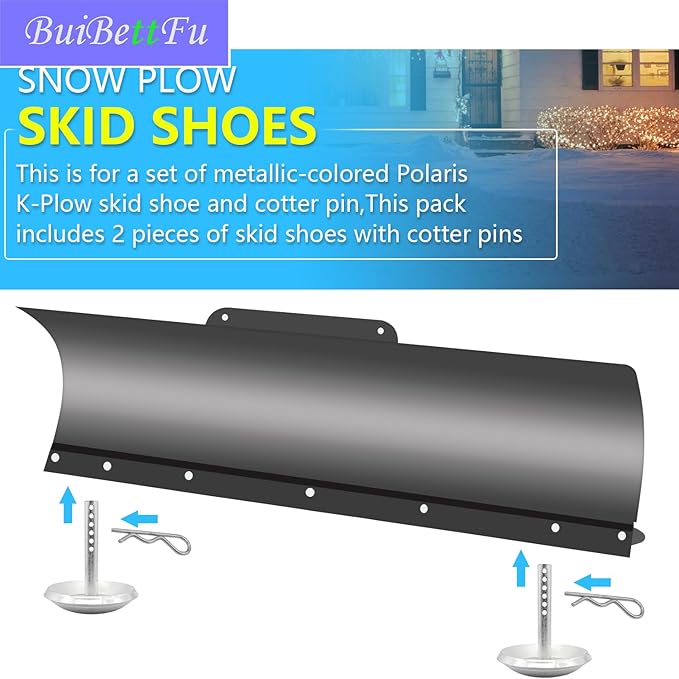 2208864 Snow Plow Skid Shoes Adjustable Pin Lock Plow Skid Feet Replacement 2205071 Hardened Steel Snow Plow Non-Slip Base with Quick-Release Cotter Pins (2/Pack)