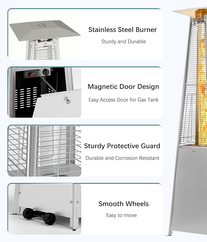 Pyramid Patio Heater,48,000 BTU Outdoor Propane Patio Heater with Detachable Wheels and Protective Cover for Terrace, Garden,Poolside.Grey