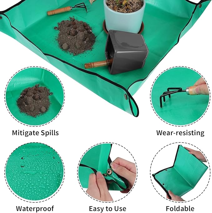 Azureblue Plant Repotting Mat for Indoor Plants Potting Soil Mix, Waterproof Plant Repotting Tray, Potting Mat Gardening Tray for Indoor Potting Succulents Cactus Orchid Pots (26.8" x 26.8")
