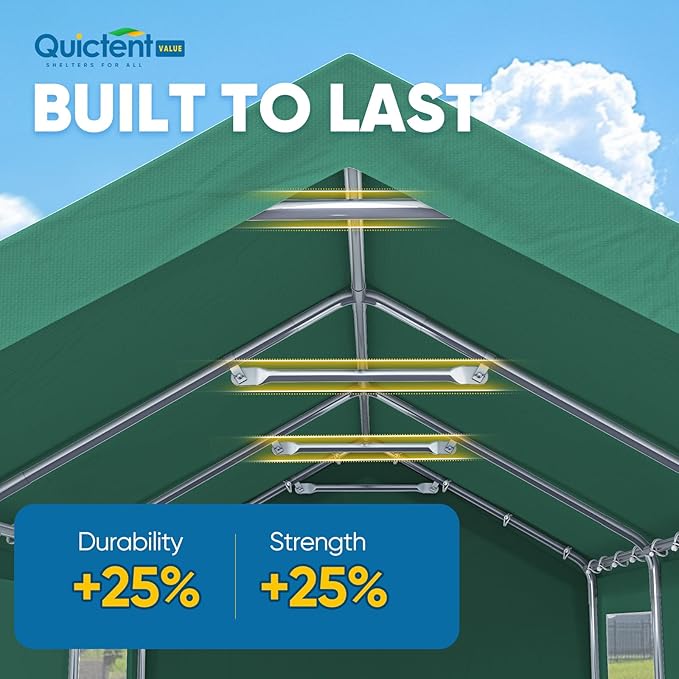 Quictent 10x20 ft Heavy Duty Carport Galvanized Car Canopy Tent Outdoor Garage Boat Shelter with Reinforced Structure with Roll-up Ventilated Windows Sidewall - Green
