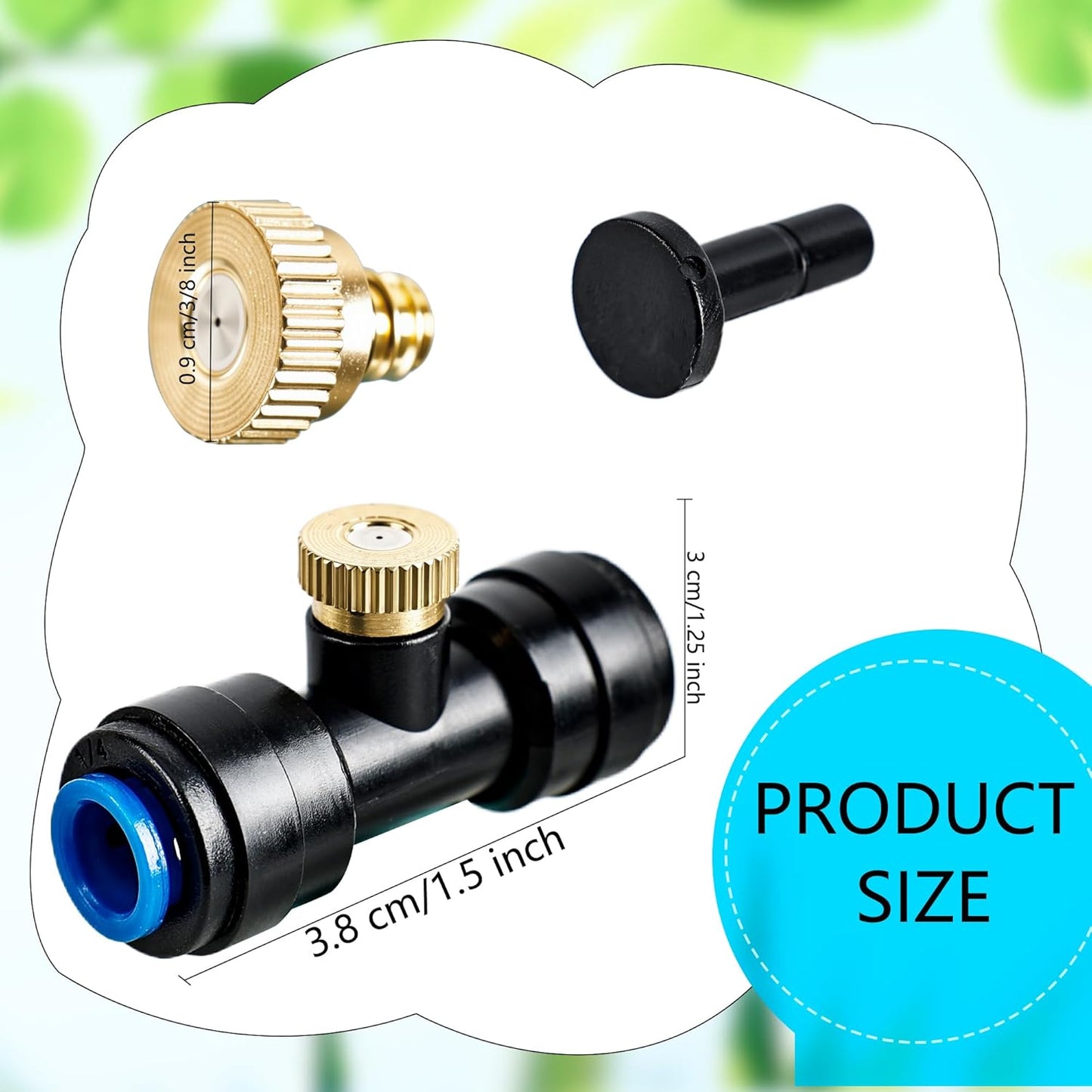 96 Pcs Brass Misting Nozzles Kit Including 48 Pcs 1/4 Inch Brass Misting Nozzles 40 Pcs Misting Nozzle Tees with 8 Plugs for Outdoor Spray Cooling System Misting Nozzle Replacements Tubing