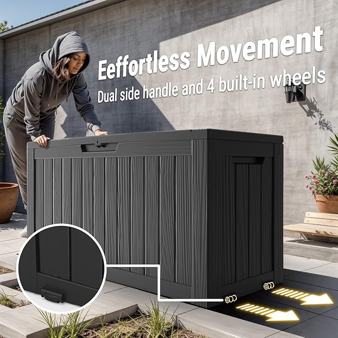 Mars Villa Deck Box, Waterproof Weatherproof and UV Resistant Resin Storage Bin with Lockable Lid, Ideal for, Outdoor, Patio Furniture Cushions, Pool Supplies, Garden Tools (72 Gallon, Black)