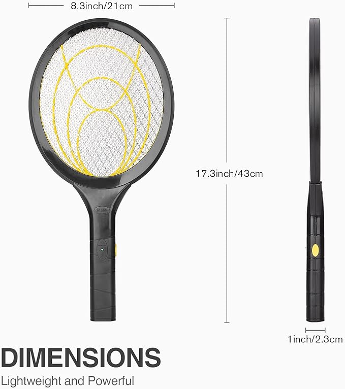mafiti Fly Swatter Electric, Battery Powered Fly Killer Mosquito Zapper Bug Zapper Racket for Indoor Outdoor, Black