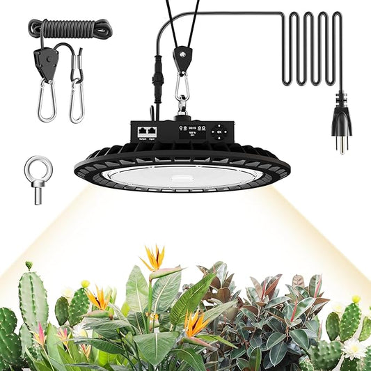 Hanging Grow Light for Indoor Plants, Full Spectrum LED, 200W High PPFD, Dimmable with Timer & Daisy Chain, IP65 Waterproof Grow Light, Ideal for Seed Starting, Vegetables, Bloom