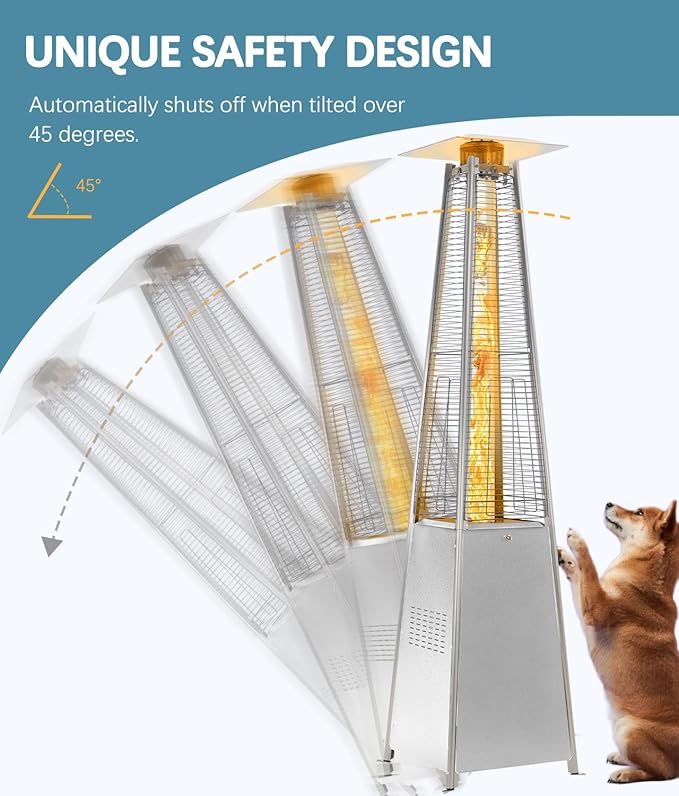 Pyramid Patio Heater,48,000 BTU Outdoor Propane Patio Heater with Detachable Wheels and Protective Cover for Terrace, Garden,Poolside.Grey