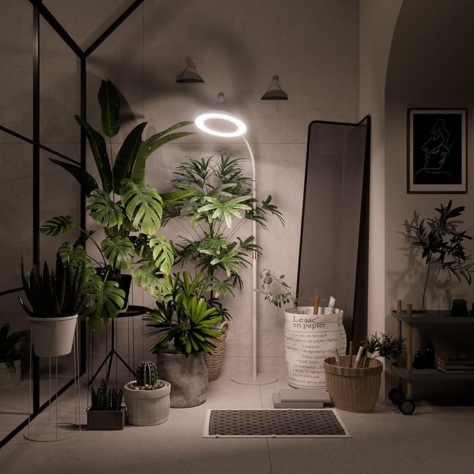 bseah Plant Grow Light for Indoor Plants, Full Spectrum Grow Lamp with Pedestal Stand, Automatic Timer for 3H/9H/12H, Height Adjustable 51-67in White