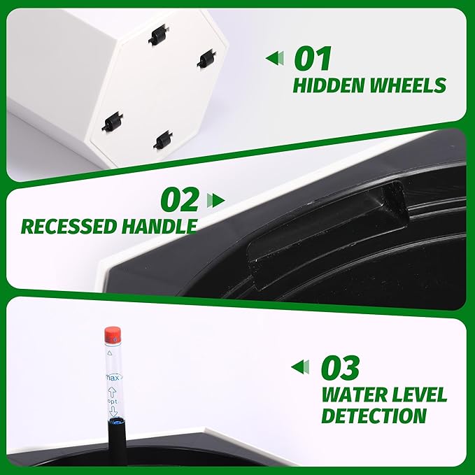 Hexagon Flower Pot, Self-Watering Planter with Water Level Monitoring, Bottom Wheels and Water Outlet, Outdoor & Intdoor Planter Box for Garden, Patio, Balcony, Lounge, White