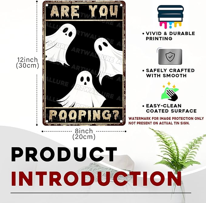 Ghost Metal Tin Sign Vintage Halloween Wall Art Rustic Bathroom Decor Tin Plaque Iron Painting Restroom Washroom 8x12inch