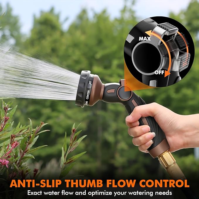 RESTMO Hose Nozzle Heavy Duty, Metal Water Hose Sprayer for Garden, 9 Spray Patterns | High Pressure | Thumb Flow Control | On/Off Valve, Ideal for Outdoor Lawn & Plant Watering, Car & Pet Washing