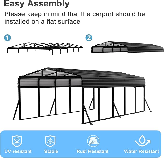 12x25FT Heavy Duty Metal Carport Canopy - Reinforced Galvanized Steel Frame, All-Weather Protection, Easy Assembly Car Port Shelter for Vehicles, Boats & Tractors