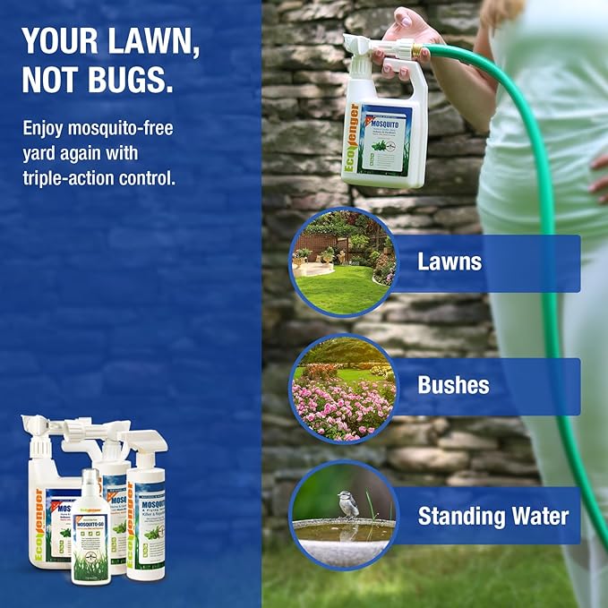 EcoVenger by EcoRaider Mosquito Control Triple-Action Hose-end Spray 32 oz, Kills Aphids, Gnats, Ticks, Kills All Stages + Larvae Control + Lasting Repellency, Citrus Scent, Non-Toxic Child-&-Pet-Safe